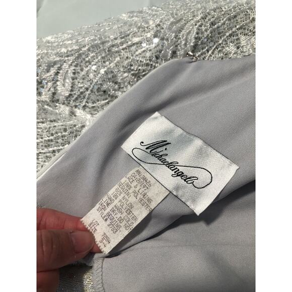 Michaelangelo Silver Floral Lace w/ Sequin Slip Prom Formal Dress Size 3/4 - Picture 14 of 14